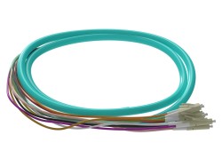 1.5m (5ft) LC UPC 12 Fibers OM3 Multimode Bunch PVC (OFNR) 0.9mm Fiber Optic Pigtail - 2