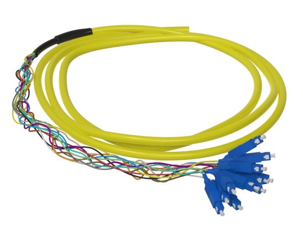 1.5m (5ft) SC UPC 12 Fibers OS2 Single Mode Bunch PVC (OFNR) 0.9mm Fiber Optic Pigtail - 2