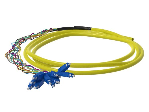 1.5m (5ft) SC UPC 12 Fibers OS2 Single Mode Bunch PVC (OFNR) 0.9mm Fiber Optic Pigtail - 3