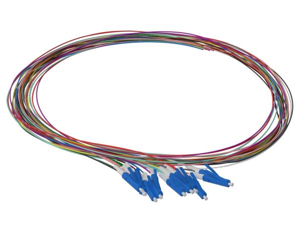 1m (3ft) LC APC 12 Fibers OS2 Single Mode Unjacketed Color-Coded Fiber Optic Pigtail - 1