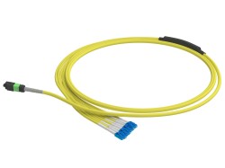 LONGLINE - 1m (3ft) MTP®-16 APC (Female) to 8 LC UPC Duplex OS2 Single Mode Standard IL Breakout Cable, 16 Fibers, Plenum (OFNP), Yellow, for 800G Network Connection