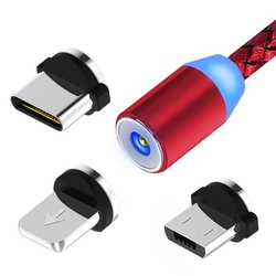 3 uçlu iOs Android Manyetik Mıknatıslı USB Hızlı Şarj Kablosu - Thumbnail