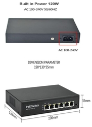4 Port Ethernet PoE Switch, 6 Port (4+2) - 4 PoE Ports + 2 Uplink METAL KASA SWITCH - Thumbnail