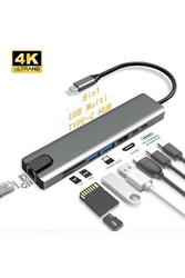 8 in 1 4K Type C USB 3.0 Hub HDMI RJ45 SDTF Adaptörü - 1