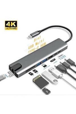 8 in 1 4K Type C USB 3.0 Hub HDMI RJ45 SDTF Adaptörü - 1