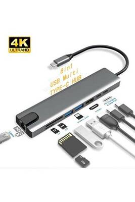 8 in 1 4K Type C USB 3.0 Hub HDMI RJ45 SDTF Adaptörü