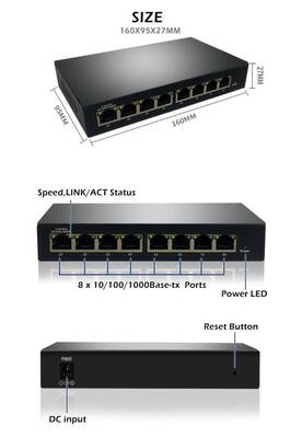 8P GigaBit Yönetilebilir POE Switch Metal kasa 8 port 10/100/1000 - 3