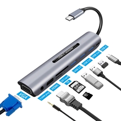 9in1 USB-C Dock Station Multiport Çok Girişli 4K HDMI VGA Dönüştürücü - Thumbnail