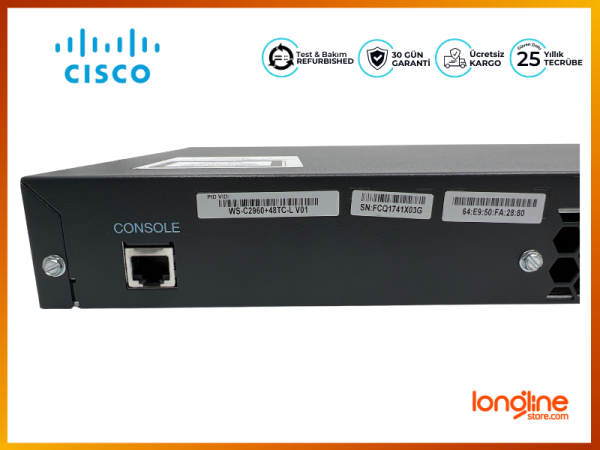 Cisco WS-C2960+48TC-L Catalyst 2960+ Serisi 48 Port 10/100 + 2 T/SFP Anahtarı (Switch) - 3