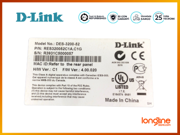 D-Link DES-3200-52 48 Port 10/100 + 2 Port Kombine SFP L2 Switch - 6