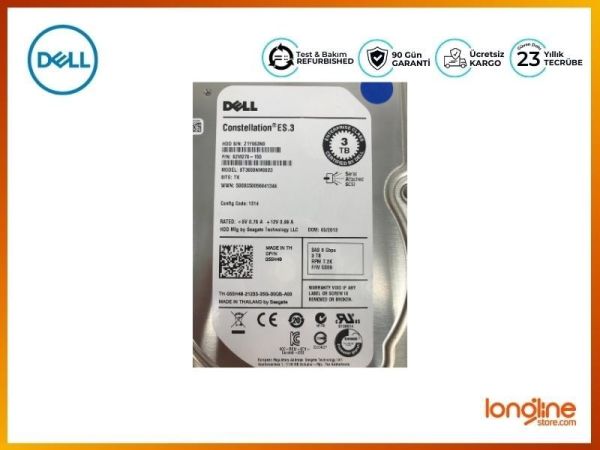 DELL 3TB 7.2K SAS 3.5 6GB/S HDD 55H49 - 4