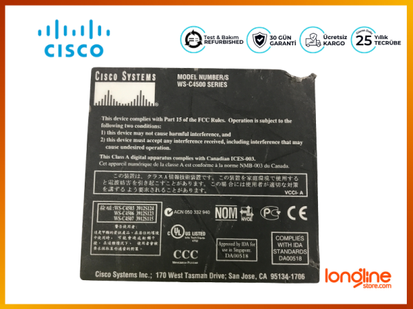 CISCO WS-C4507R Catalyst 4500 Kasası (7 Yuvalı) + Fan + Güç Kaynağı - 4