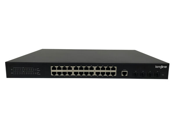 LONGLINE LNG-M3XF4GE24 24-Port Gigabit L3 Managed Industrial PoE+ Switch w/ 4x 10G SFP+ Uplinks - 1