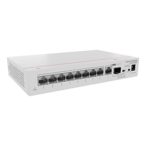 Huawei S110-8P2ST 98012195 Switch (8*10/100/1000BASE-T ports, PoE+, 1*GE SFP port, 1*10/100/1000BASE-T port, AC power, power adapter) - 2