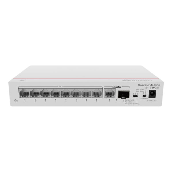 Huawei S110-8P2ST 98012195 Switch (8*10/100/1000BASE-T ports, PoE+, 1*GE SFP port, 1*10/100/1000BASE-T port, AC power, power adapter) - 1