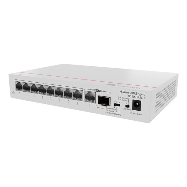 Huawei S110-8P2ST 98012195 Switch (8*10/100/1000BASE-T ports, PoE+, 1*GE SFP port, 1*10/100/1000BASE-T port, AC power, power adapter) - 4