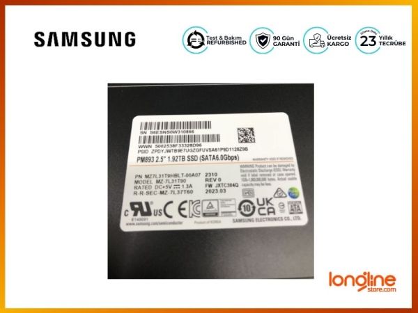 Samsung 1.92TB SSD 6Gb/s SATA PM893 MZ7L31T9HBLT HDD